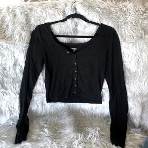 Wild Fable Black Long Sleeve Button Crop Top